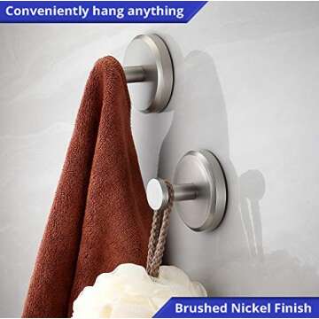 HOME SO Suction Cup Hooks for Shower, Bathroom, Kitchen, Glass Door, Mirror, Tile – Loofah, Towel, Coat, Bath Robe for Hanging up to 15 lbs – Polished Matte Chrome, Brushed Nickel (2-pack)