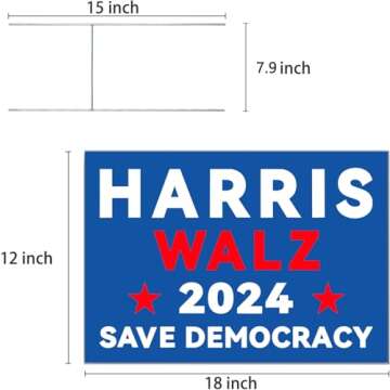 Harris Walz 2024 Yard Sign Kamala Harris Tim Waltz 2024 Sign with Metal H-Stake Harris For President Save democracy Lawn Sign 18" x 12"Double Sided