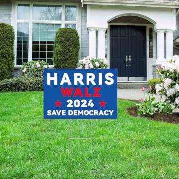 Harris Walz 2024 Yard Sign Kamala Harris Tim Waltz 2024 Sign with Metal H-Stake Harris For President Save democracy Lawn Sign 18" x 12"Double Sided