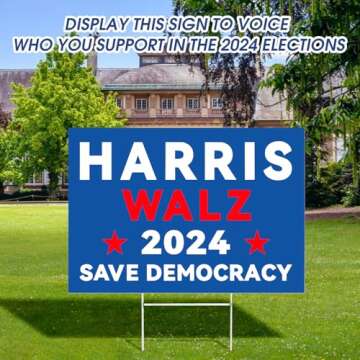 Harris Walz 2024 Yard Sign Kamala Harris Tim Waltz 2024 Sign with Metal H-Stake Harris For President Save democracy Lawn Sign 18" x 12"Double Sided