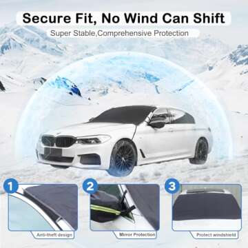 DooGooCoo [Upgraded 7-Layer Car Windshield Snow Cover, [Efficient Winter Protection] Against Snow, Ice, Frost and Water, [Military-Grade Durable] Universal Fit for Cars, SUVs, and Trucks-Medium