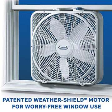 Lasko 20″ Weather-Shield Performance Box Fan-Features Innovative Wind Ring System for Up to 30% More Air, 20 Inch, 3720