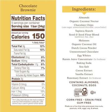 Simple Mills Almond Flour Snack Bars (Chocolate Brownie) with Organic Coconut Oil, Chia Seeds, Sunflower Seeds, and Flax Seeds, 6oz, 1 Count