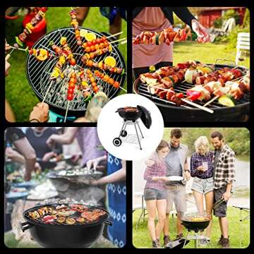 18 Inch Portable Charcoal Grill with 4 Legs and Wheels for Outdoor Cooking Barbecue Camping BBQ Coal Kettle Grill - Heavy Duty Round with Thickened Grilling Bowl for Small Patio Backyard