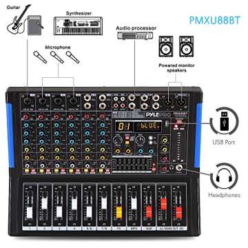 PYLE 8-Channel Bluetooth Audio Mixer - USB & XLR Inputs