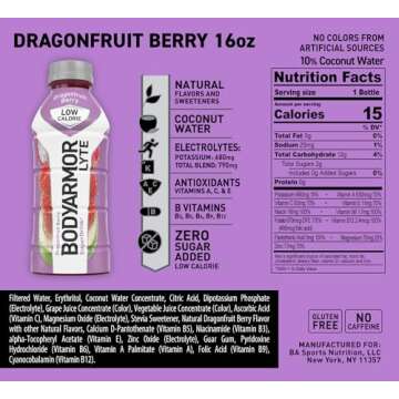 Drink Low-Calorie Sports Beverage, Dragonfruit Berry, Coconut Water Hydration, Natural Flavors With Vitamins, Potassium-Packed Electrolytes, Perfect For Athletes, 16 Fl Oz (Pack of 12)