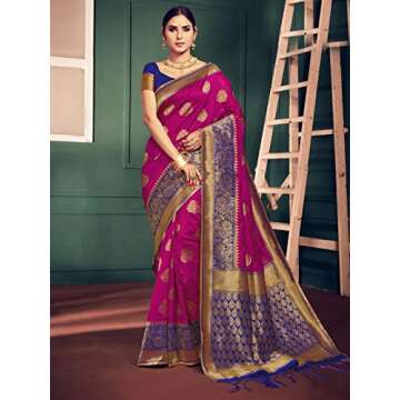 Elina fashion Sarees For Women Banarasi Art Silk Woven Saree l Indian Ethnic Wedding Gift Sari with Unstitched Blouse