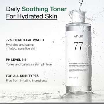 Anua Heartleaf 77 Soothing Toner I pH 5.5 Trouble Care, Calming Skin, Refreshing, Hydrating, Purifying, Cruelty Free, Vegan,(250ml / 8.45 fl.oz.)