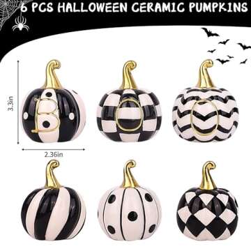 Hipgroo Set of 6 Halloween Pumpkin Decor - Black White and Gold Pumpkins Artificial Pumpkins, Halloween Decorations Indoor Pumpkins,Farmhouse Tiered Tray Decor for Spooky Halloween