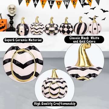 Hipgroo Set of 6 Halloween Pumpkin Decor - Black White and Gold Pumpkins Artificial Pumpkins, Halloween Decorations Indoor Pumpkins,Farmhouse Tiered Tray Decor for Spooky Halloween