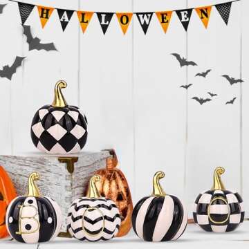 Hipgroo Set of 6 Halloween Pumpkin Decor - Black White and Gold Pumpkins Artificial Pumpkins, Halloween Decorations Indoor Pumpkins,Farmhouse Tiered Tray Decor for Spooky Halloween