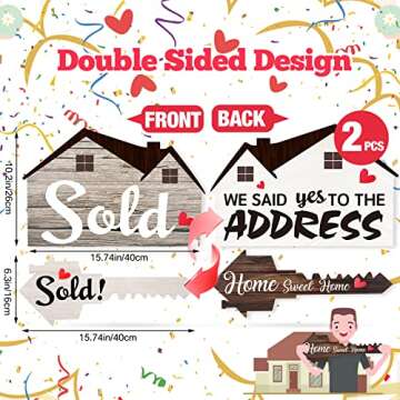 2 PCS Real Estate Sold Signs, Wooden We Said Yes to the Address Sign House Shaped and Home Sweet Home Key Shaped Prop Signs, Social Media Photo Props, Closing Gifts for Homeowner Realtors Supplies