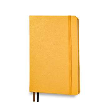 Minimalism Art, Premium Hard Cover Notebook Journal, Classic 5" x 8.3", 122 Numbered Pages, Gusseted Pocket, Ribbon Bookmark, Extra Thick Ink-Proof Paper 120gsm, San Francisco (Dotted, Amber Yellow)