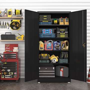 Fohufo Metal Storage Cabinet - 72-Inch Garage Cabinet with 4 Adjustable Shelves & Lockable Doors, Sturdy Tall Utility File Cabinet for Home, Office, School, Garage, Basement