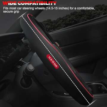 Ouzorp Car Steering Wheel Cover, Microfiber Leather Steering Wheel Covers with Anti-Slip Lining, Universal 14.5-15 inchs Black with Red line