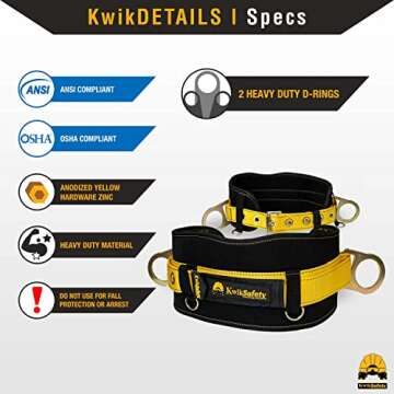 KwikSafety - Charlotte, NC - BEAVER TAIL Safety Belt [2 D-RINGS] Adjustable 39” to 58” Cushioned Padded Lineman Ironworker Body Belt Hip Pad Work Positioning Ladder Restraint Heavy Duty PPE