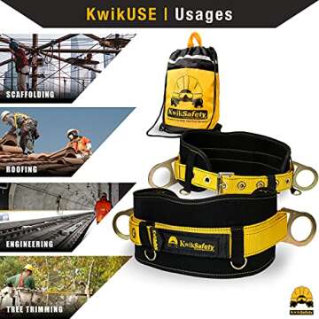 KwikSafety - Charlotte, NC - BEAVER TAIL Safety Belt [2 D-RINGS] Adjustable 39” to 58” Cushioned Padded Lineman Ironworker Body Belt Hip Pad Work Positioning Ladder Restraint Heavy Duty PPE