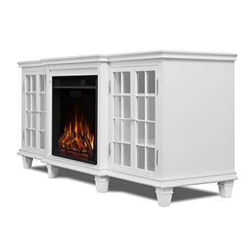 Real Flame Marlowe 70” Electric Fireplace TV Stand for TVs up to 70 inches, Entertainment Center with Adjustable Shelves and Storage, TV Stand for Living Room and Bedroom, Remote Control, White