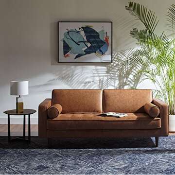 Amazon Brand – Rivet Aiden Mid-Century Modern Tufted Leather Loveseat Sofa, 74"W, Cognac Leather