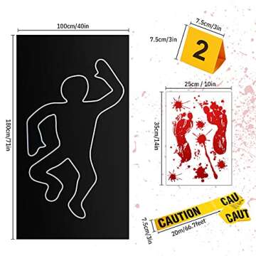 8 Pieces Crime Scene Decorations Including Body Silhouette Caution Barricade Tape Evidence Markers and Bloody Footprint Sticker Evidence Party Decorations for Halloween Home Wall Decorations