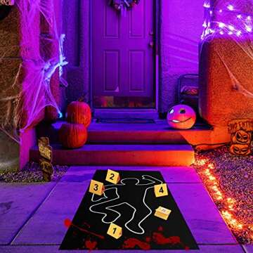 8 Pieces Crime Scene Decorations Including Body Silhouette Caution Barricade Tape Evidence Markers and Bloody Footprint Sticker Evidence Party Decorations for Halloween Home Wall Decorations