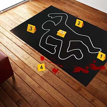 8 Pieces Crime Scene Decorations Including Body Silhouette Caution Barricade Tape Evidence Markers and Bloody Footprint Sticker Evidence Party Decorations for Halloween Home Wall Decorations