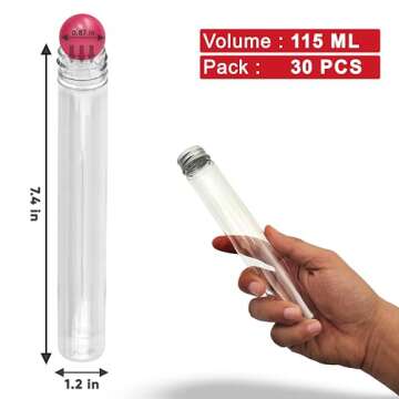 Berenti 20 PCS Plastic Test Tubes with Caps (115 ml) - 1.2×7.4 Inches/30×188 mm Gumball Tubes as Storage Containers for Candy, Beads, Powder – Clear Test Tube for Sample Testing, Home & Party Décor