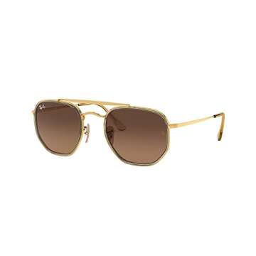 Ray-Ban RB3648M The Marshal II Hexagonal Sunglasses, Gold/Light Brown Gradient Black, 52 mm