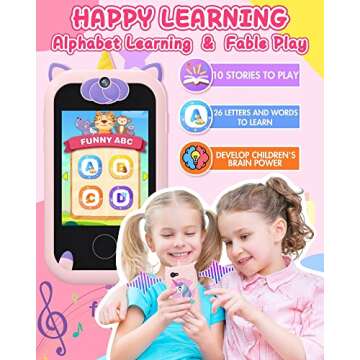 Kids Smart Phone for Girls Unicorns Gifts for Girls Toys 8-10 Years Old Phone Touchscreen Learning Toy Christmas Birthday Gifts for 3 4 5 6 7 8 9 Year Old Girls with 8G Memory Card