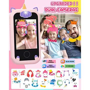 Kids Smart Phone for Girls Unicorns Gifts for Girls Toys 8-10 Years Old Phone Touchscreen Learning Toy Christmas Birthday Gifts for 3 4 5 6 7 8 9 Year Old Girls with 8G Memory Card