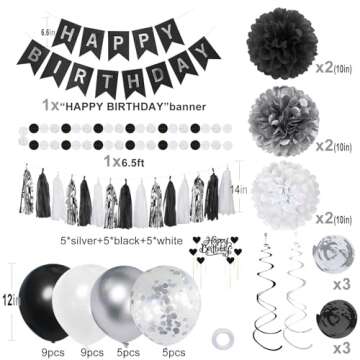 YGYXMY Men's Birthday Party Decorations Set - Black & Silver