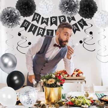 Men's Black and Silver Birthday Decorations Kit