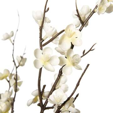 Ammyoo 4Pcs Cherry Blossom Branches Artificial Flowers for Spring Summer Indoor Decoration,Faux Long Stem Artificial Flowers for Wedding Home Office Bedroom Party Table Centerpieces Decor(White)