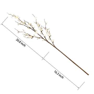 Ammyoo 4Pcs Cherry Blossom Branches Artificial Flowers for Spring Summer Indoor Decoration,Faux Long Stem Artificial Flowers for Wedding Home Office Bedroom Party Table Centerpieces Decor(White)