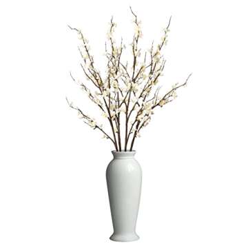 Ammyoo 4Pcs Cherry Blossom Branches Artificial Flowers for Spring Summer Indoor Decoration,Faux Long Stem Artificial Flowers for Wedding Home Office Bedroom Party Table Centerpieces Decor(White)