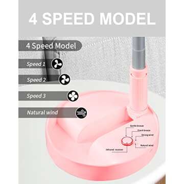 UN UNITEDTIME Desk and table fan, foldable Fan Portable Travel Fans Battery Operated,Adjustable Height My Foldaway fan with remote Control Timer, 4 Speed Settings (Pink)