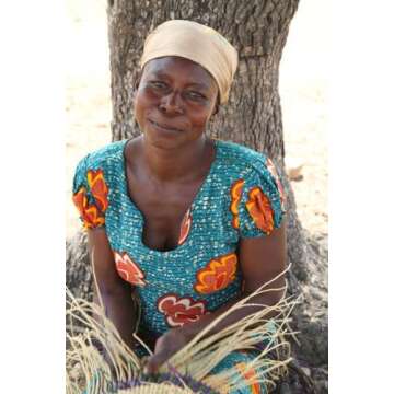 Baskets of Africa Fair Trade Ghana Bolga African Large Market Basket, Multicolored, Round, 18-18.5 in Across, 80676