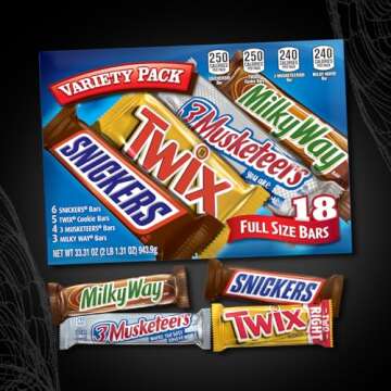 SNICKERS, TWIX, MILKY WAY & 3 MUSKETEERS Milk Chocolate Bar Variety Pack Graduation Gifts, 18 Ct Bulk Box