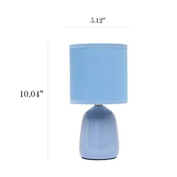 Simple Designs LT1134-SKY 10.04" Tall Traditional Ceramic Thimble Base Bedside Table Desk Lamp w Matching Fabric Shade for Home Decor, Nightstand, Bedroom, Living Room, Entryway, Office, Sky Blue