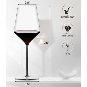 Hand Blown Red Wine Glasses Set of 4 - 15 oz