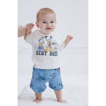 Disney Mickey Mouse Donald Duck Pluto Toddler Boys Waffle Knit T-Shirt Shorts Outfit Set Mickey Mouse/Blue 2T