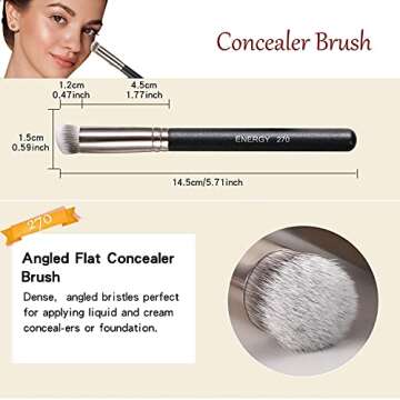 ENERGY Concealer Brush Under Eye Mini Angled Flat Top Kabuki Nose Contour Brush for Concealing Blending Setting Buffing with Powder Liquid Cream Cosmetic Pro Small Makeup Foundation brushes 270