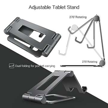 Adjustable iPad Stand, Tablet Stand Holders, Cell Phone Stands, iPhone Stand, Nintendo Switch Stand, iPad Pro Stand, iPad Mini Stands and Holders for Desk (4-10 inch)