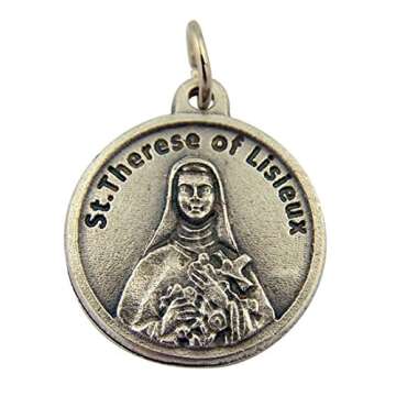 Religious Gifts Silver Toned Base Saint Therese of Lisieux Medal with Prayer Protection Pendant, 3/4 Inch