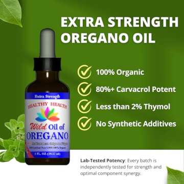 Healthy Health Oregano Oil - Wild Mediterranean - ECO Certified Organic Extra Strength 83% Carvacrol, Food Grade Oil of Oregano Liquid, Immune Support, Vegan, Aceite de Oregano, Non GMO 1 fl. OZ