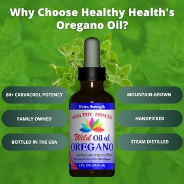 Healthy Health Oregano Oil - Wild Mediterranean - ECO Certified Organic Extra Strength 83% Carvacrol, Food Grade Oil of Oregano Liquid, Immune Support, Vegan, Aceite de Oregano, Non GMO 1 fl. OZ