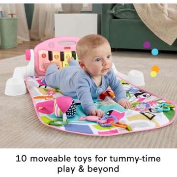 Fisher-Price Baby Playmat Glow and Grow Kick & Play Piano Gym, Pink Musical Learning Toy with Developmental Activities for Newborns 0+ Months