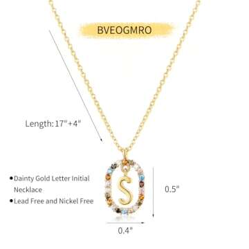 BVEOGMRO Gold Necklace for Women Initial Necklaces,Crystal Gold Chain Gemstone Name Necklace, Letter Personalized Pendant Necklaces Crystal Necklace,Letter S