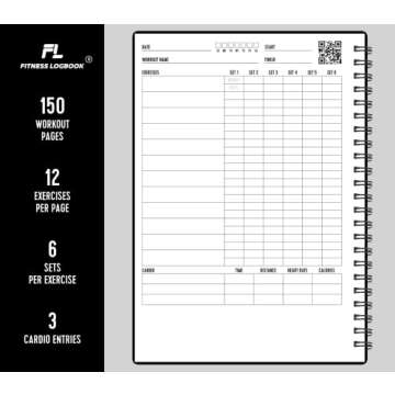 Fitness Logbook (Black) - A5 Undated Workout Journal For Men & Women - Plastic Cover & Thick Paper - Planner Log Book To Track Weight Loss, Muscle Gain, Gym Exercise, Bodybuilding Progress