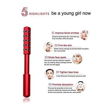 NGlare Face Massager Beauty Roller Wand Derma Facial Skin Care Uplift Tool - Young and Smooth Skin - Germanium Face-lift - Best for Men and Women- Red